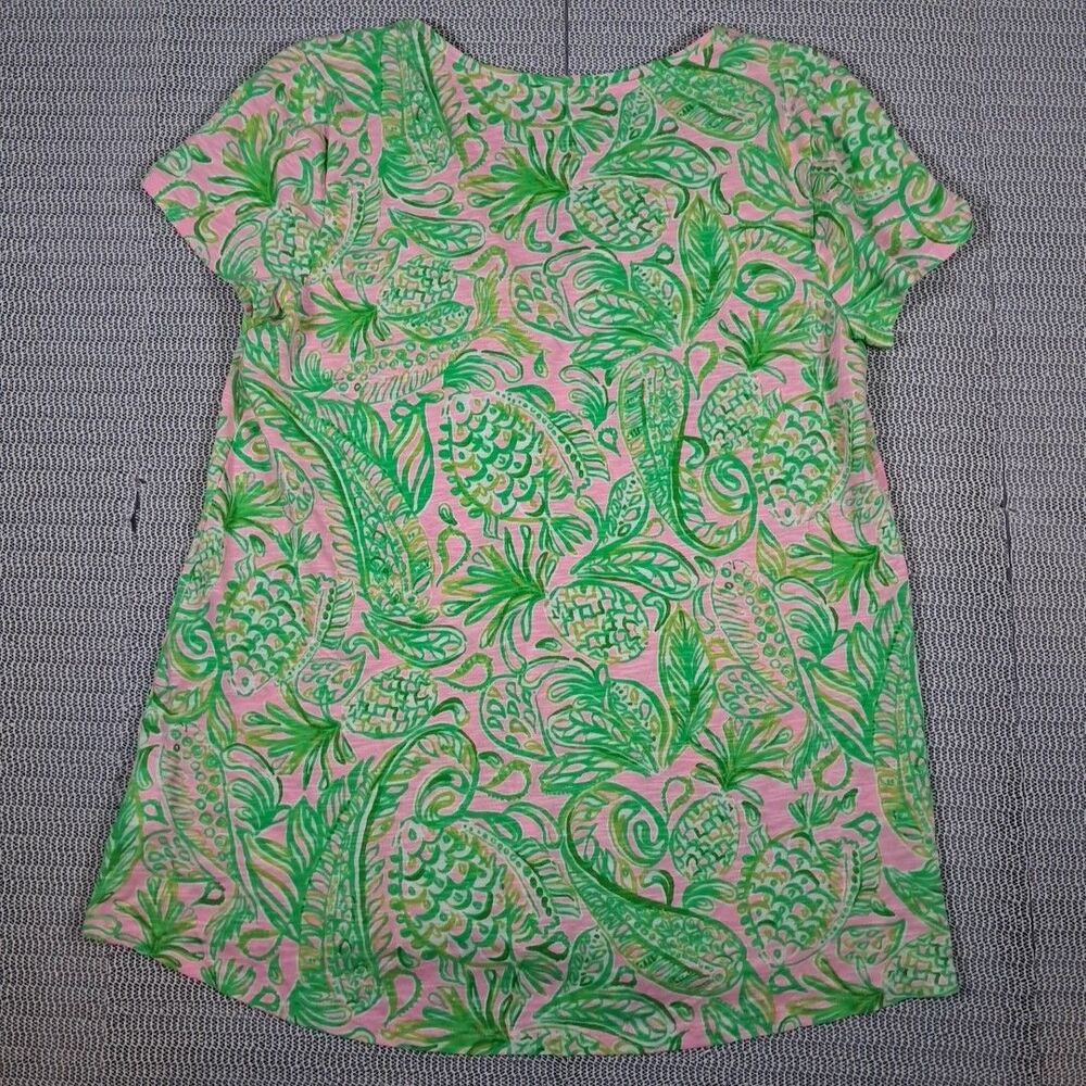 LILLY PULITZER ETTA MANDEVILLA BABY FINS AND FLIPPERS V NECK GREEN PINK SHIRT M - Picture 6 of 8